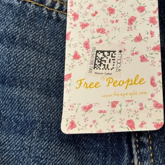 Free People Button Fly Distressed Denim Mini Skirt | Size 29  NWT - Picture 3 of 7